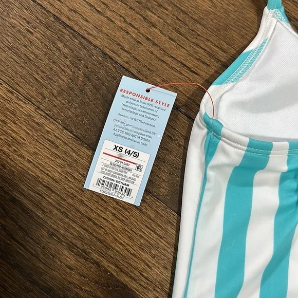 Cat and Jack Girls Stripped One Piece Swimming Suit Size XS 4/5 - Picture 5 of 7